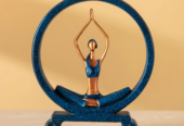 Golden Blue Yoga Lady Figurine in Namaskar Mudra Pose
